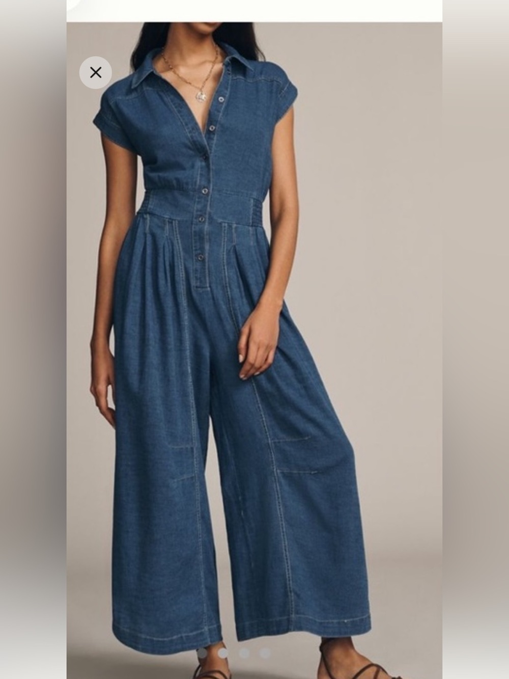 NWT Anthropologie Adjustable Wide Leg Jumpsuit in Denim color.